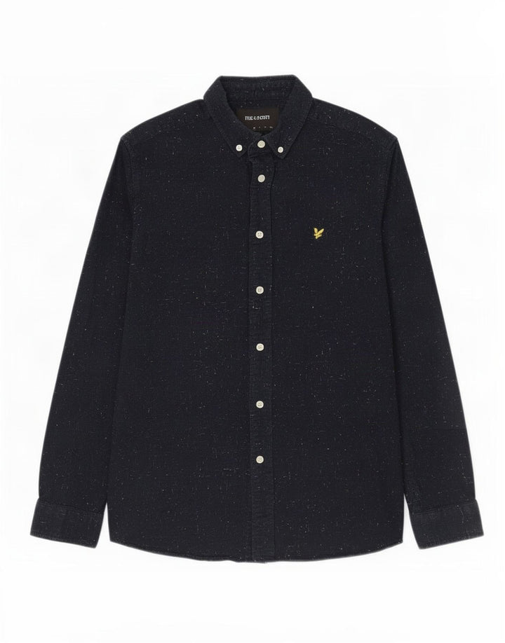 Camicia da uomo Lyle & Scott in cotone screziato blu navy medio