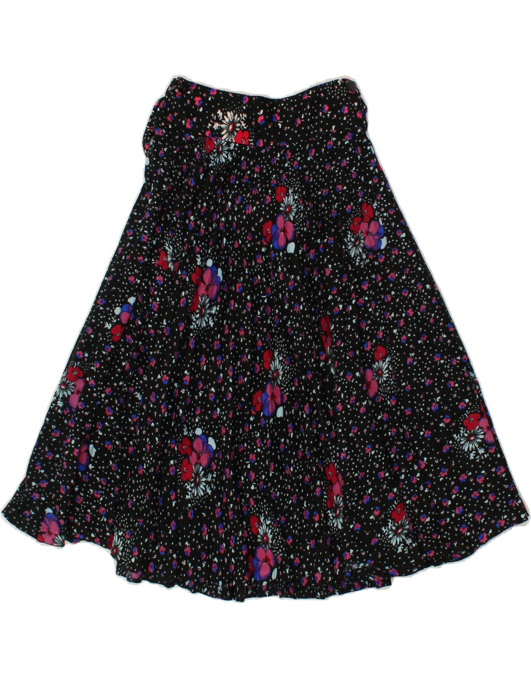 VINTAGE Womens A-Line Skirt W22 2XS Black Floral Polyester Vintage Vintage and Second-Hand Vintage from Messina Hembry 