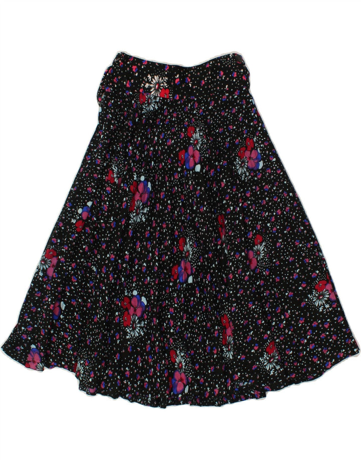 VINTAGE Womens A-Line Skirt W22 2XS Black Floral Polyester Vintage Vintage and Second-Hand Vintage from Messina Hembry 