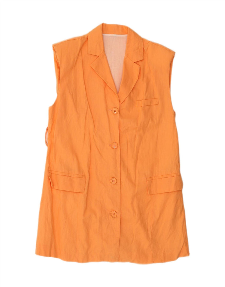 VINTAGE Womens Sleeveless 4 Button Blazer Jacket UK 14 Medium Orange Linen Vintage Vintage and Second-Hand Vintage from Messina Hembry 