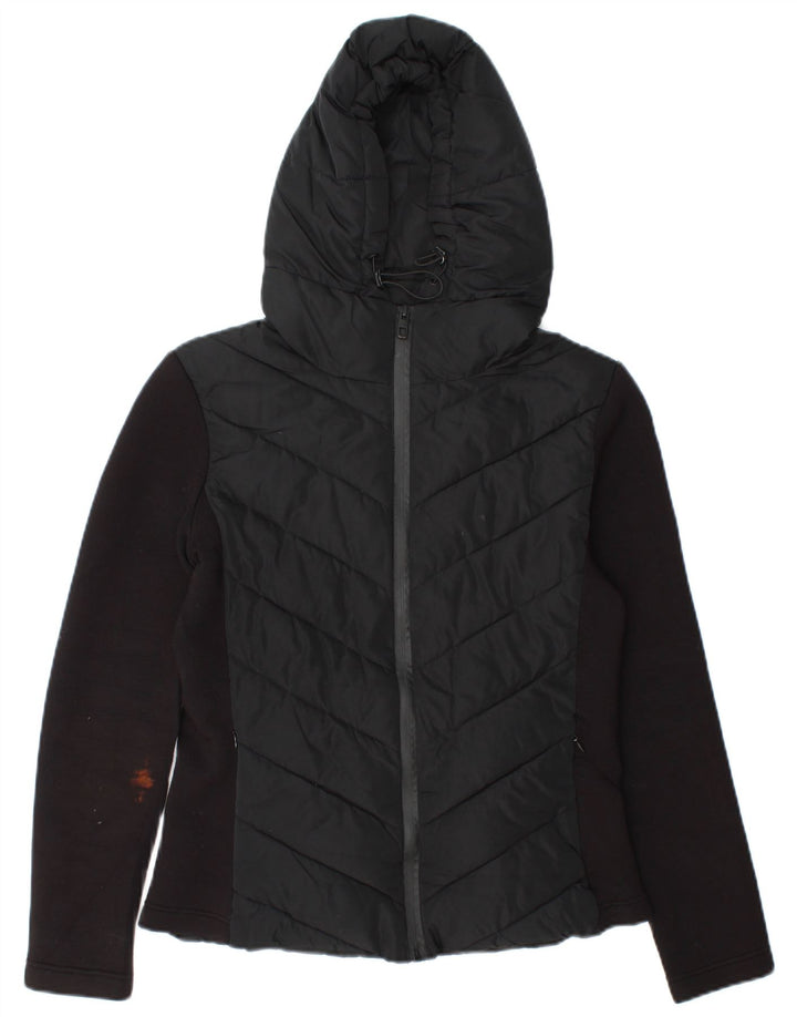 Giacca imbottita con cappuccio da donna Zara UK 12 viscosa color block medio nero