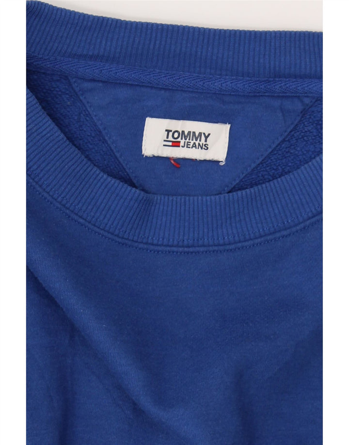 TOMMY HILFIGER Womens Oversized Crop Sweatshirt Jumper UK 10 Small Blue Vintage Tommy Hilfiger and Second-Hand Tommy Hilfiger from Messina Hembry 