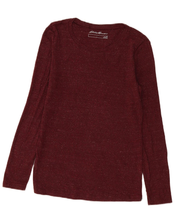 EDDIE BAUER Top da donna a maniche lunghe UK 12 Cotone screziato bordeaux medio