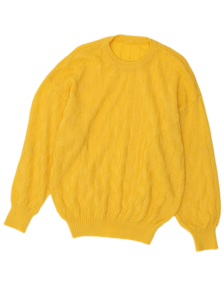 Maglione maglione girocollo da donna VINTAGE UK 16 grande giallo