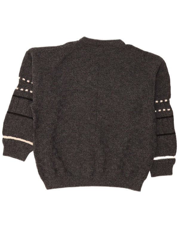 Maglione maglione girocollo vintage da uomo 2XL in lana a righe grigie