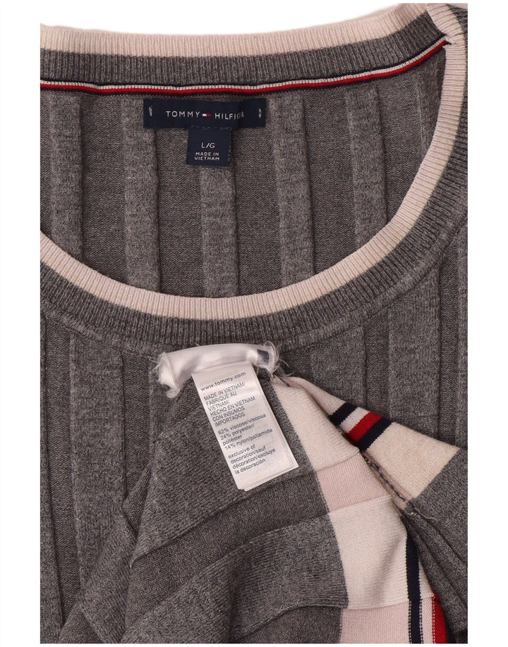 TOMMY HILFIGER Abito maglione da donna UK 14 Viscosa a righe grigie grandi