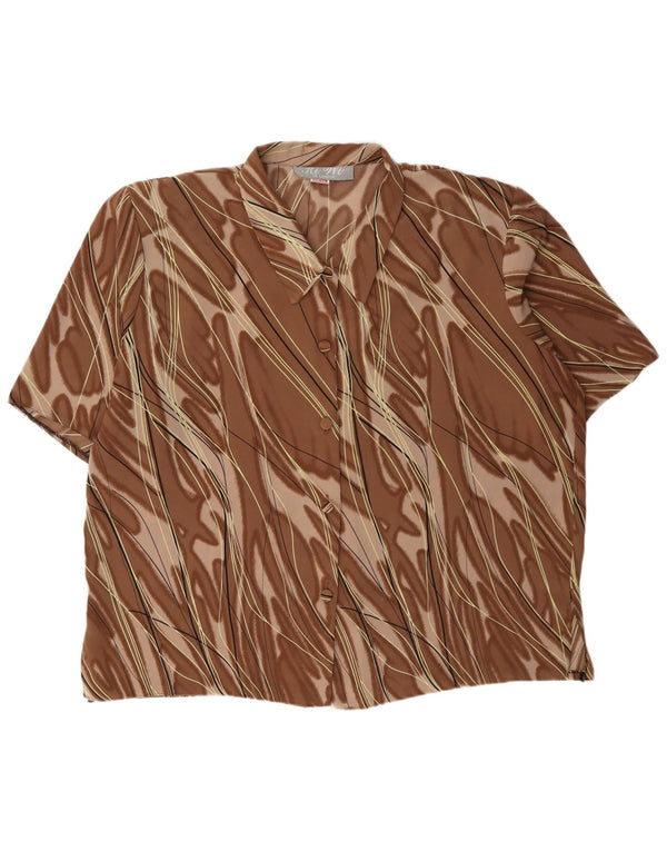 Camicetta camicia a maniche corte da donna vintage UK 20 2XL Poliestere a righe marrone
