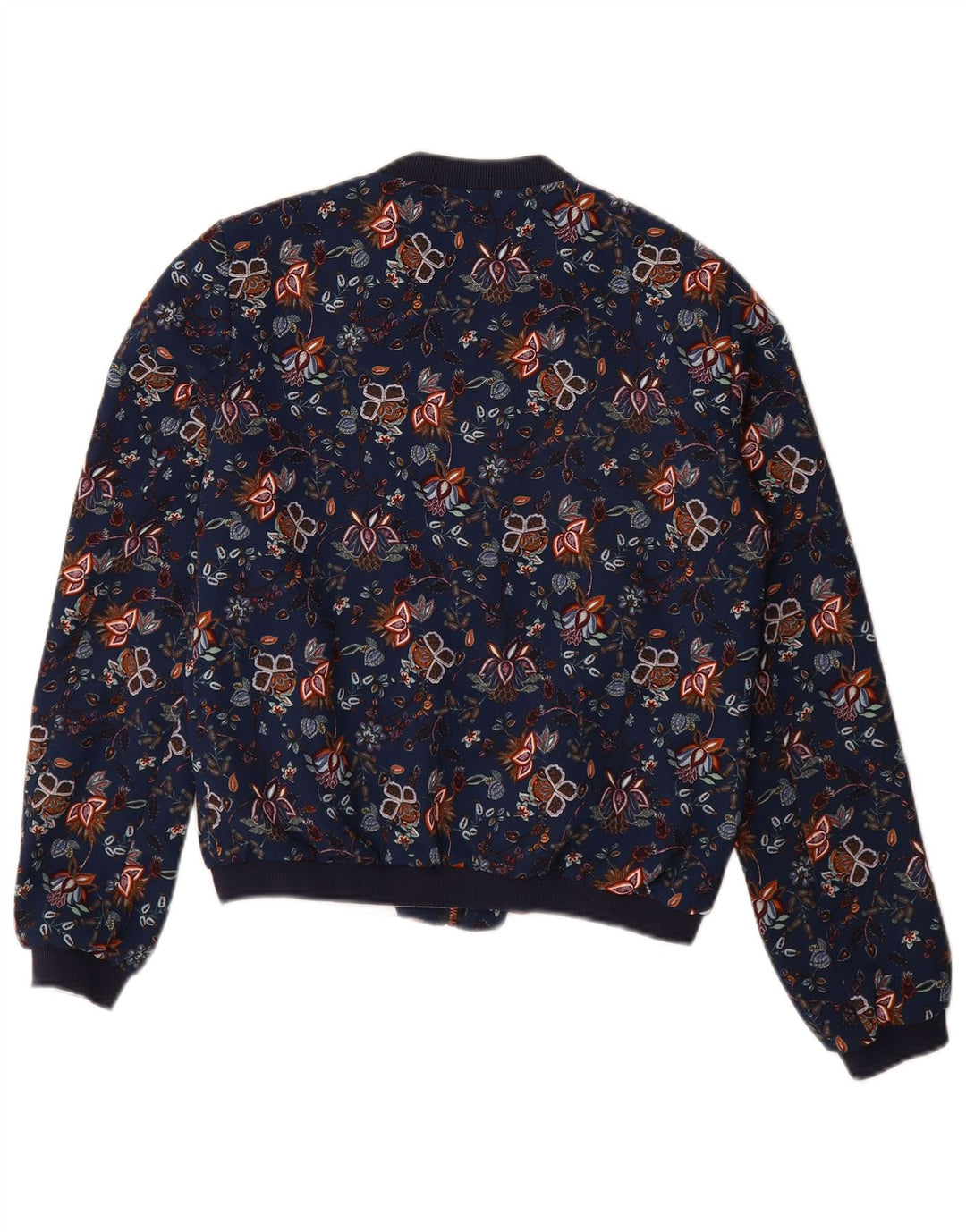 Giubbotto bomber Trafaluc da donna Zara UK 10 piccolo poliestere floreale blu navy