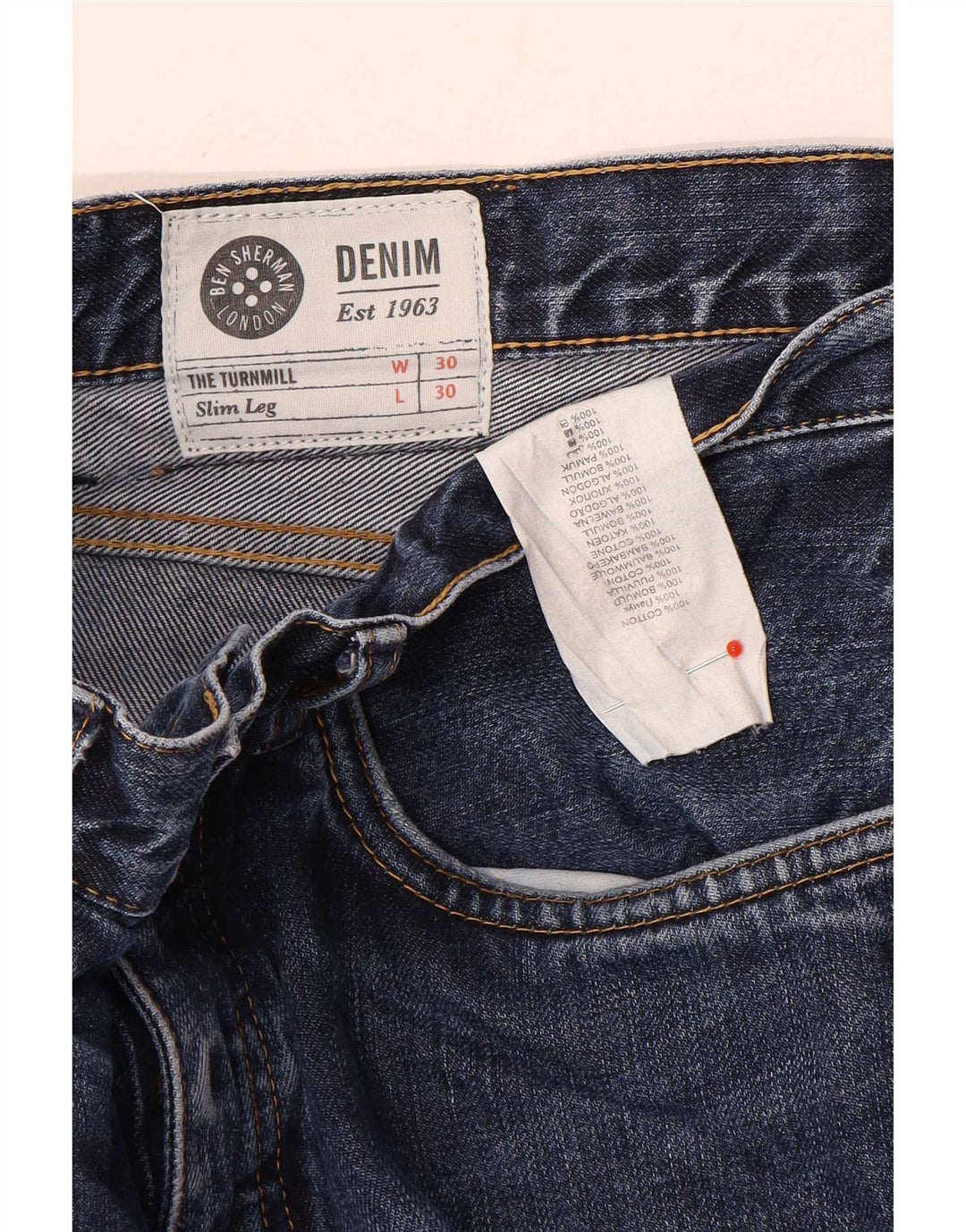 Jeans slim da uomo Ben Sherman W30 L30 cotone blu