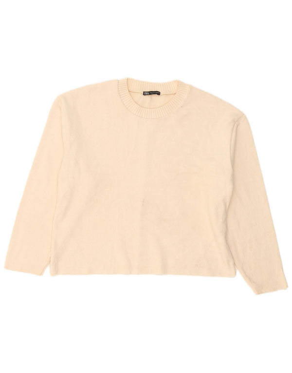 Zara Womens Oversized Crew Neck Jumper Sweater UK 10 Small Off White