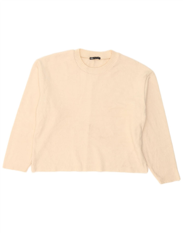 Maglione maglione girocollo oversize da donna Zara UK 10 piccolo bianco sporco
