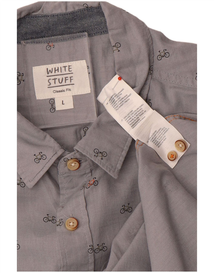 Camicia da uomo dal taglio classico con motivo astratto di White Stuff, grande in cotone grigio