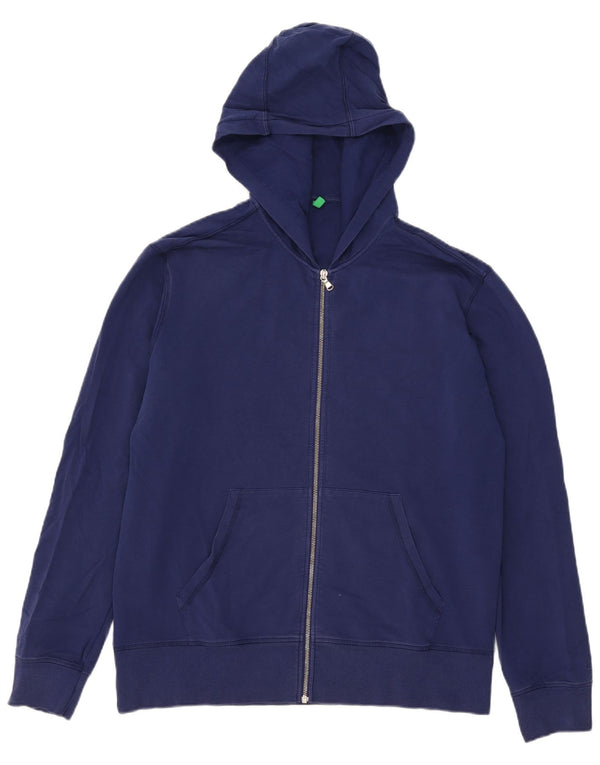 Maglione con cappuccio e zip da uomo Benetton XL in cotone blu navy