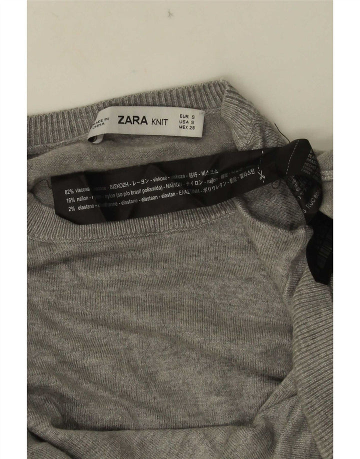 Maglione maglione girocollo da donna Zara UK 10 piccolo in viscosa grigia