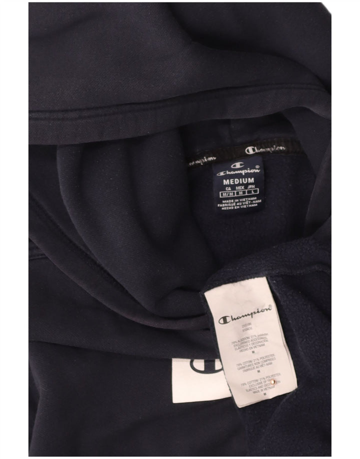 CHAMPION Mens Graphic Hoodie Jumper Medium Navy Blue Cotton