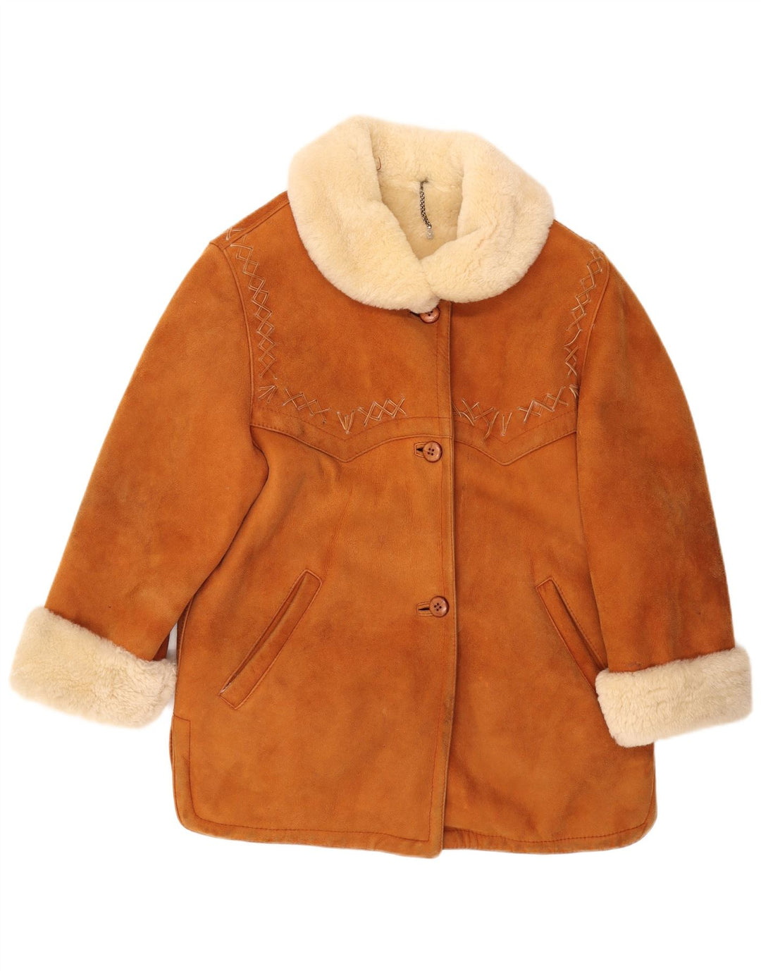 Cappotto oversize in shearling vintage da donna UK 18 XL Marrone