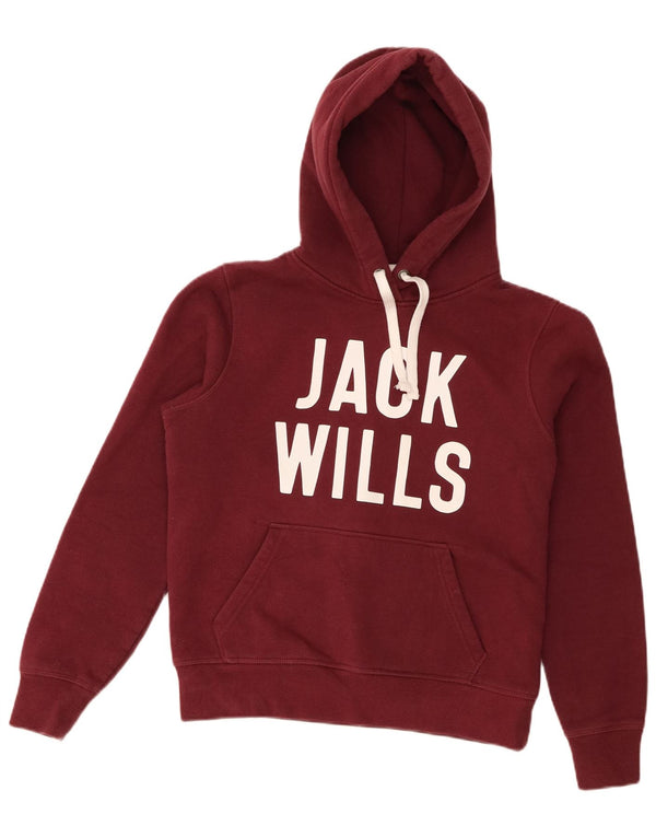 Maglione con cappuccio oversize grafico da donna Jack Wills UK 10 piccolo bordeaux
