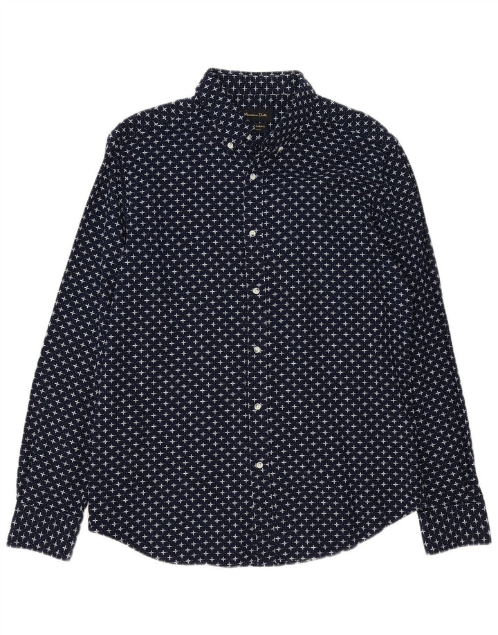 MASSIMO DUTTI Mens Shirt Large Navy Blue Spotted Cotton