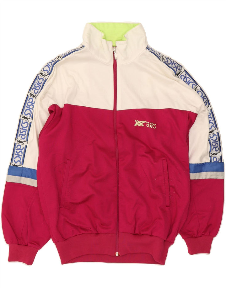 ASICS Womens Graphic Tracksuit Top Jacket IT 46 Large Red Colourblock Vintage Asics and Second-Hand Asics from Messina Hembry 