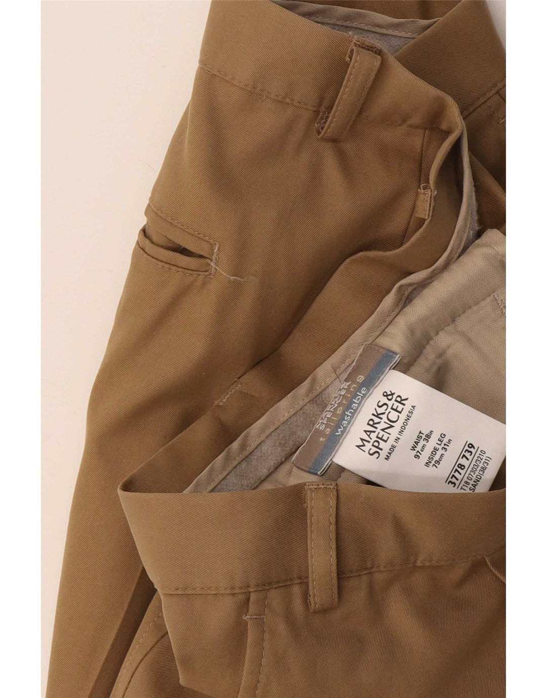 Pantaloni chino con pegging da uomo Marks & Spencer W38 L31 in cotone beige