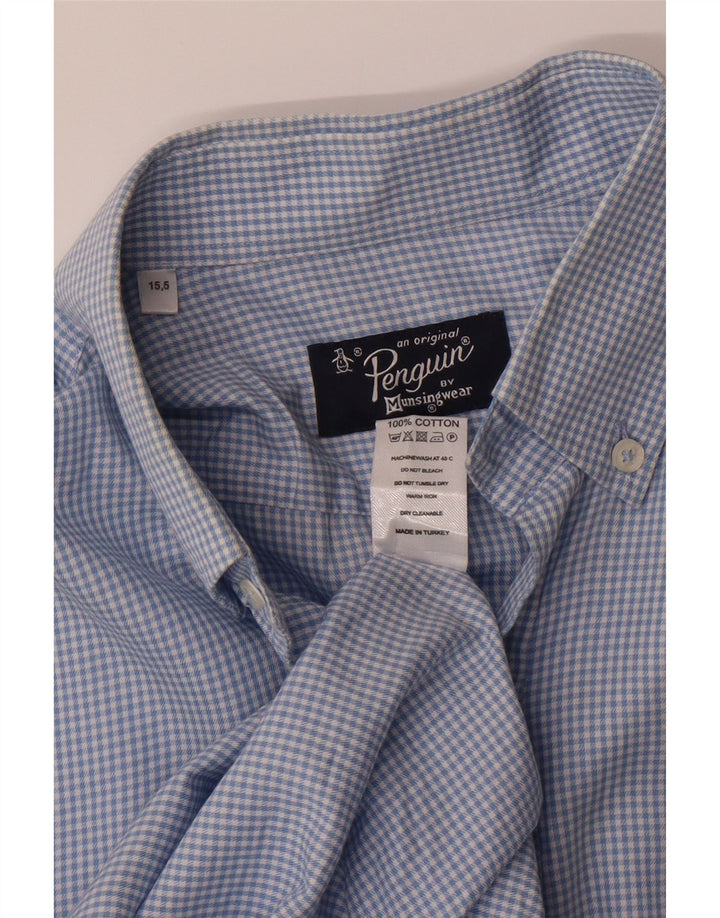 PENGUIN Mens Shirt Size 15 1/2 Medium Blue Gingham Cotton Vintage Penguin and Second-Hand Penguin from Messina Hembry 