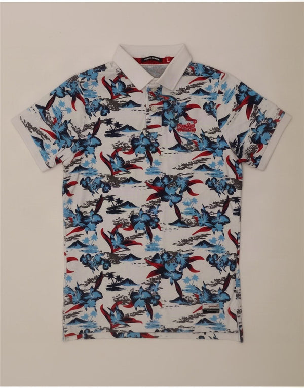Polo hawaiana da uomo Superdry in cotone floreale bianco grande