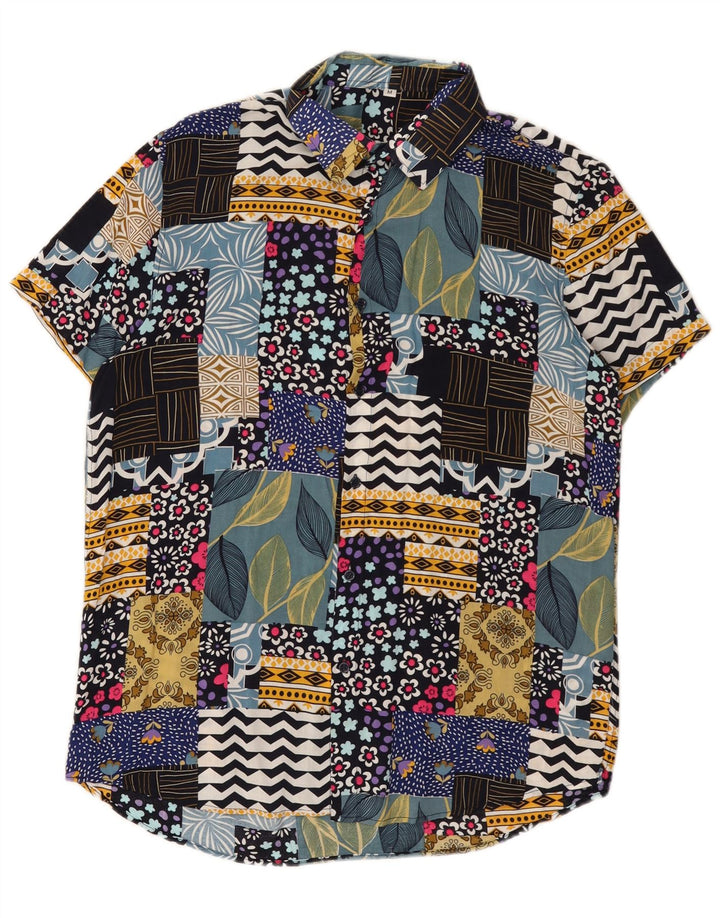 Camicia vintage da uomo a maniche corte Patchwork medio multicolore