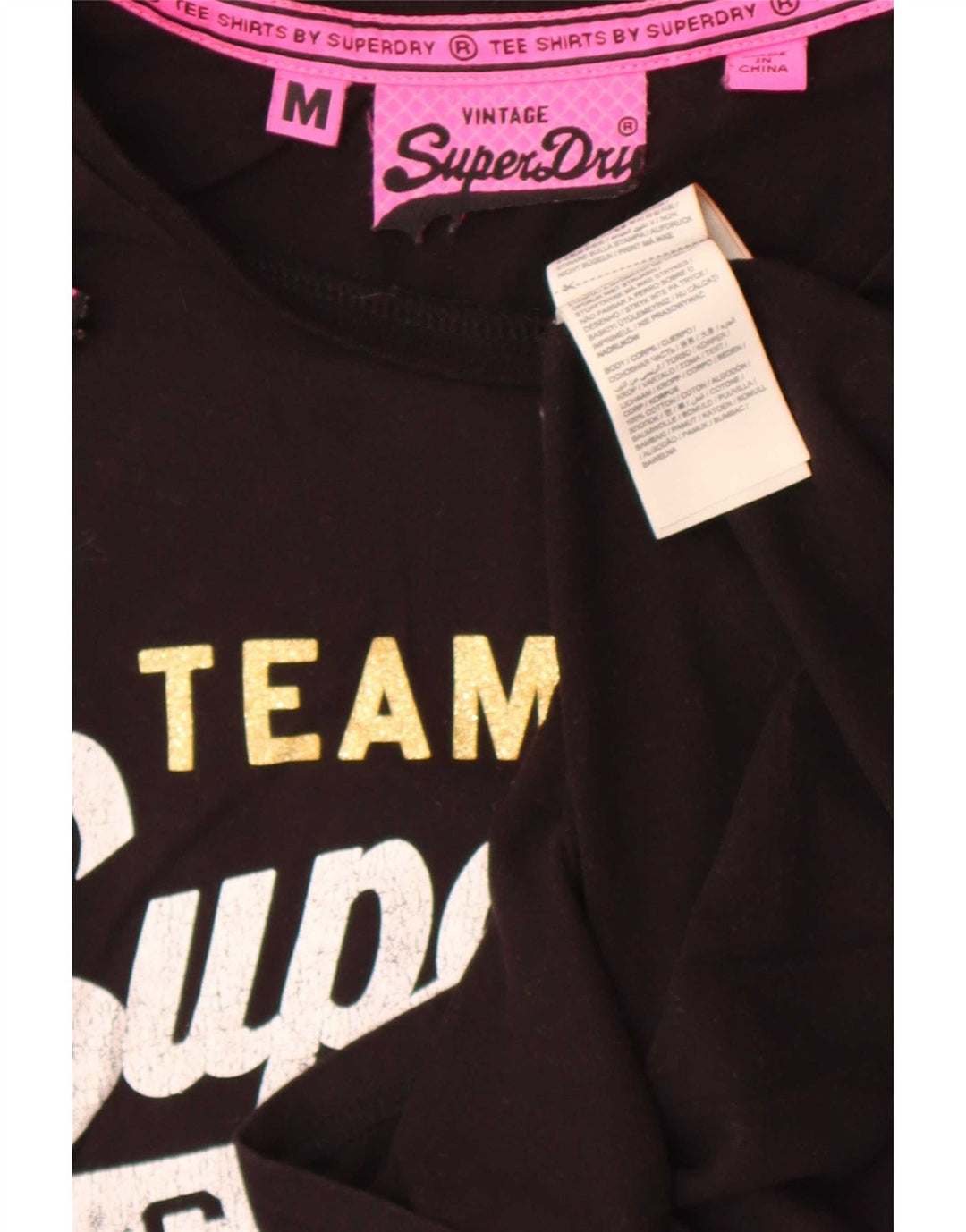 T-shirt grafica da donna Superdry Top UK 12 cotone medio nero