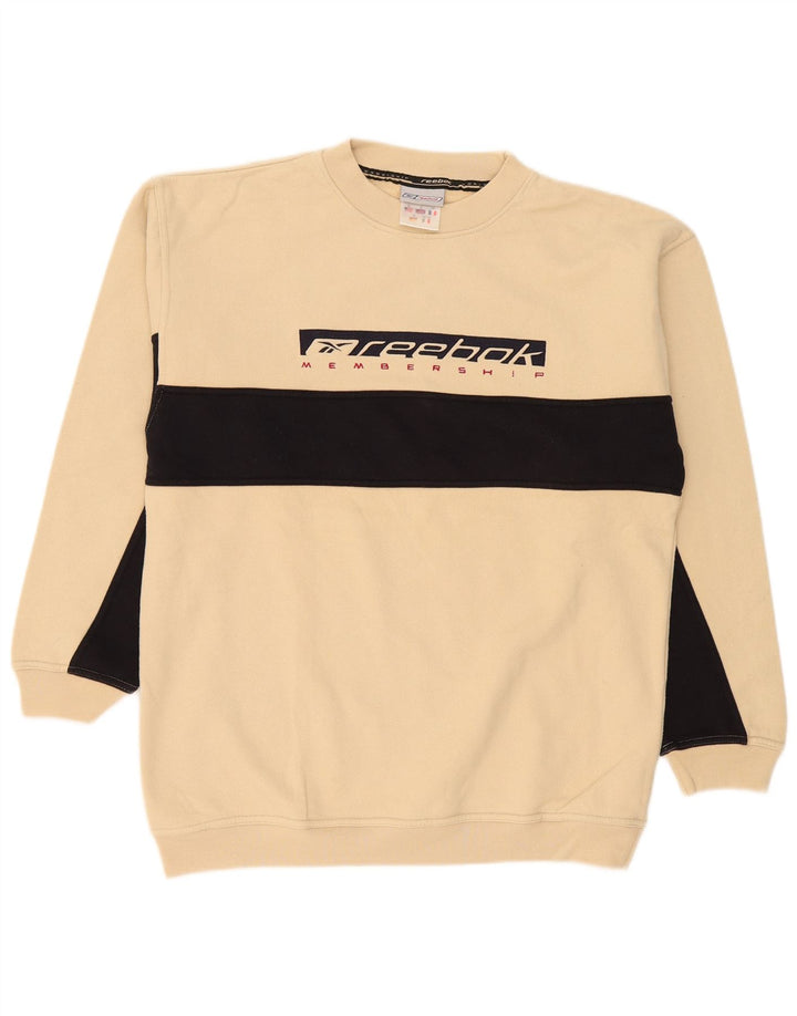 Felpa grafica da uomo Reebok, piccola, in cotone color block beige