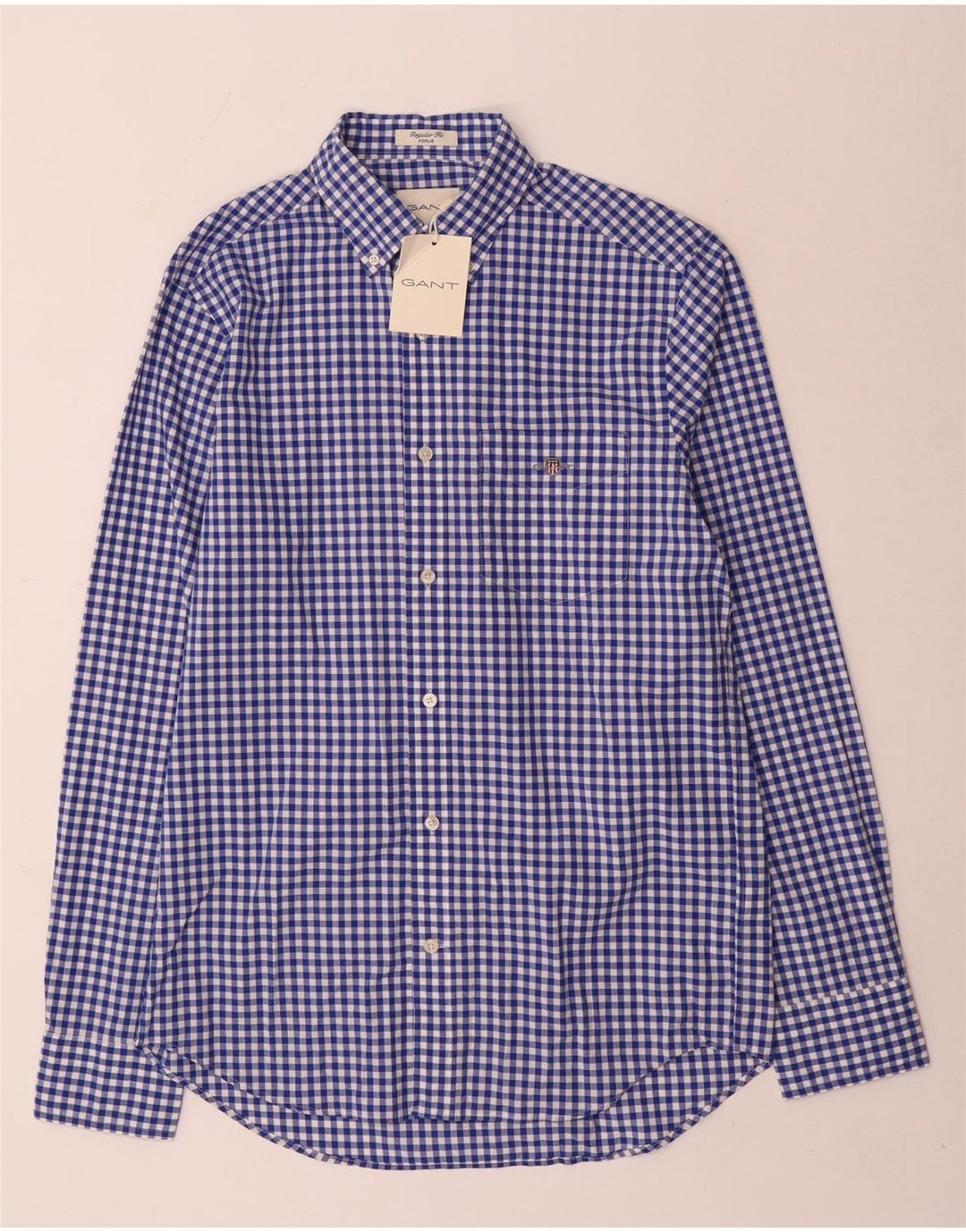 Gant Camicia da uomo vestibilità regolare taglia 15 piccolo cotone a quadretti blu