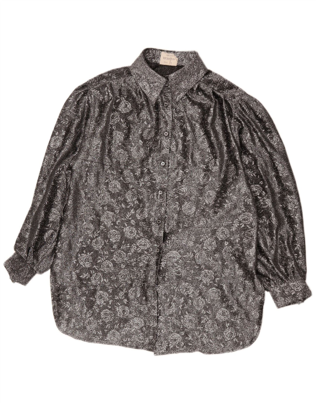 Camicia ampia da donna vintage EU 42 grande poliestere floreale argento