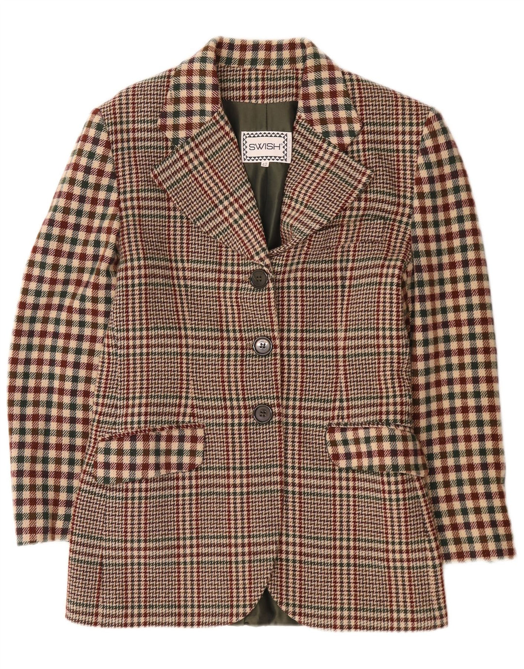 Giacca blazer a 3 bottoni da donna Swish IT 42 in lana pied de poule marrone medio