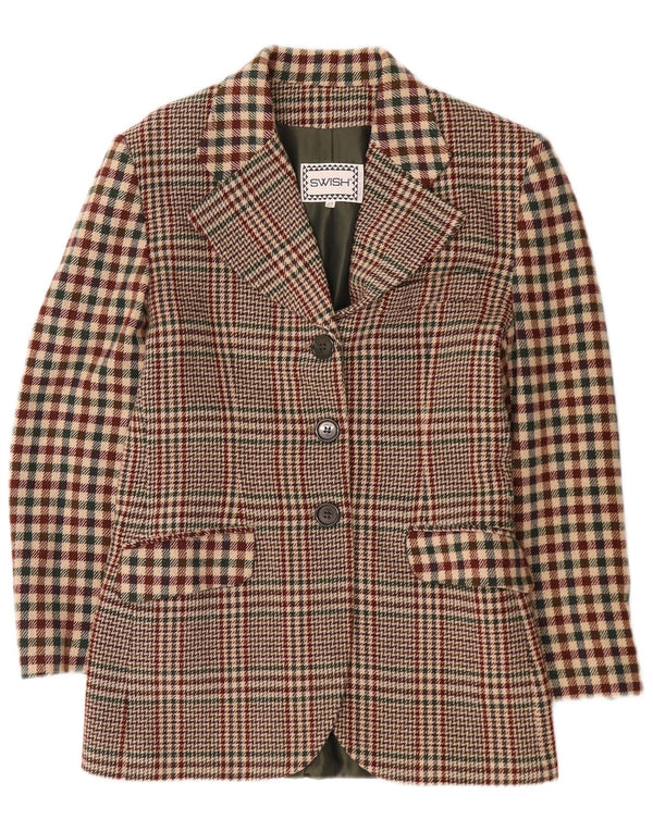 Swish Womens 3 Button Blazer Jacket IT 42 Medium Brown Houndstooth Wool
