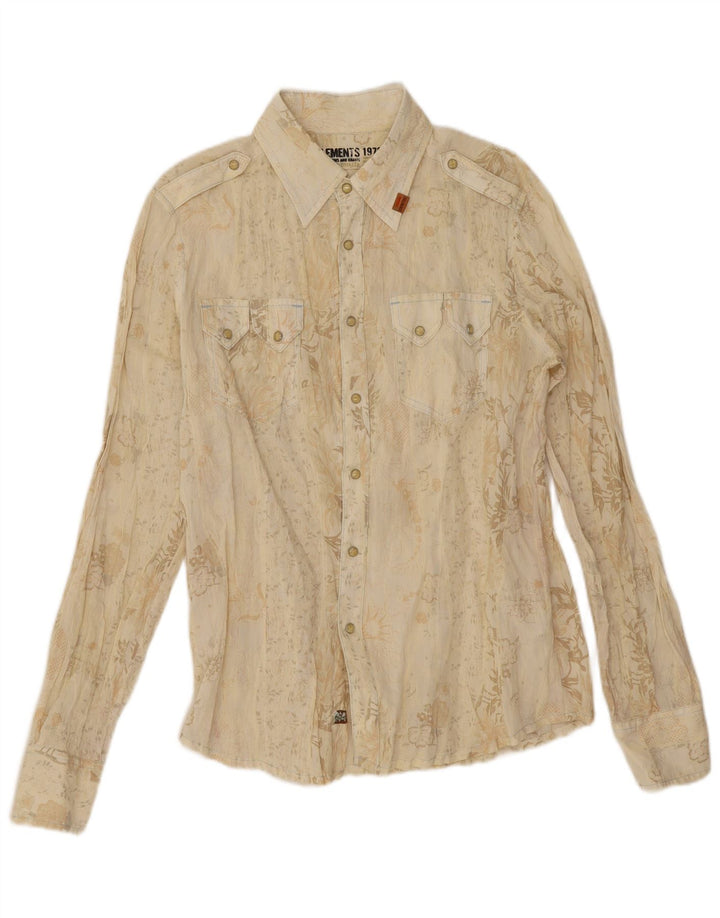 Zu Elements Camicia Western da Uomo Grande Beige Floreale