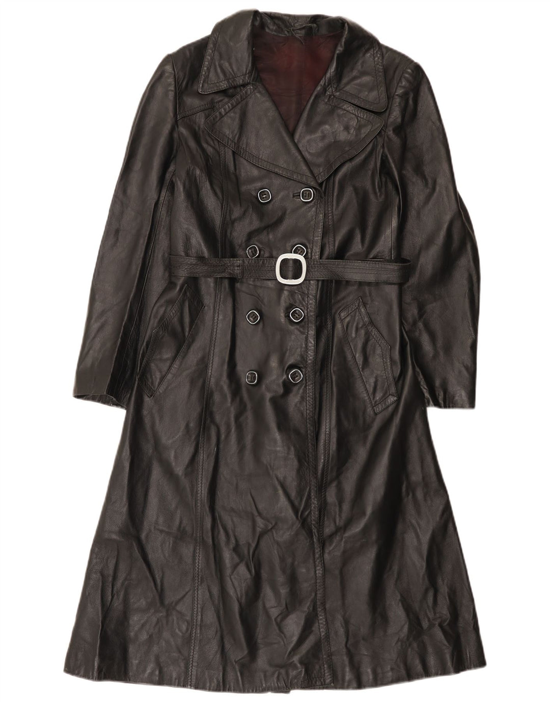 Cappotto vintage da donna in pelle doppio petto IT 46 grande nero