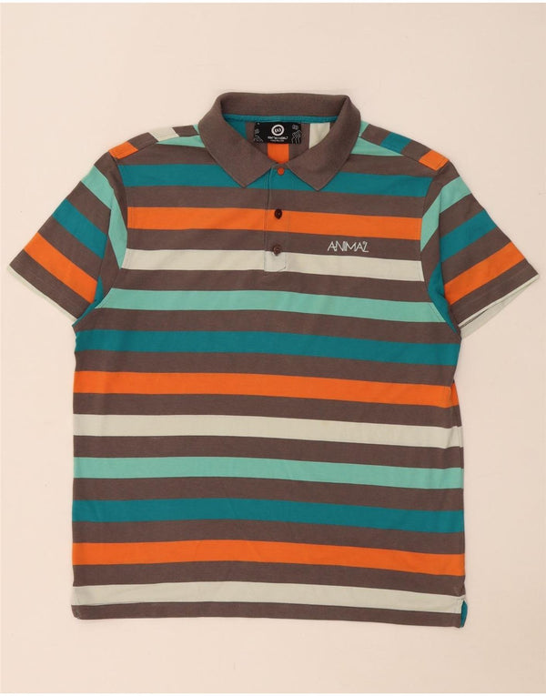 Polo da uomo con animali, grande, in poliestere a righe multicolori