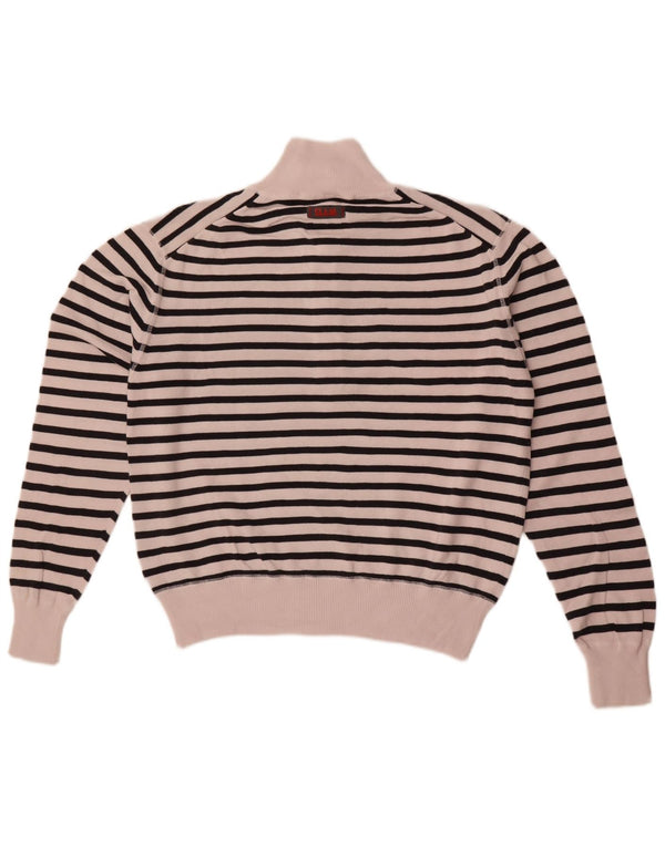 Maglione da donna con collo con zip Slam UK 14 Cotone a righe bianche medie