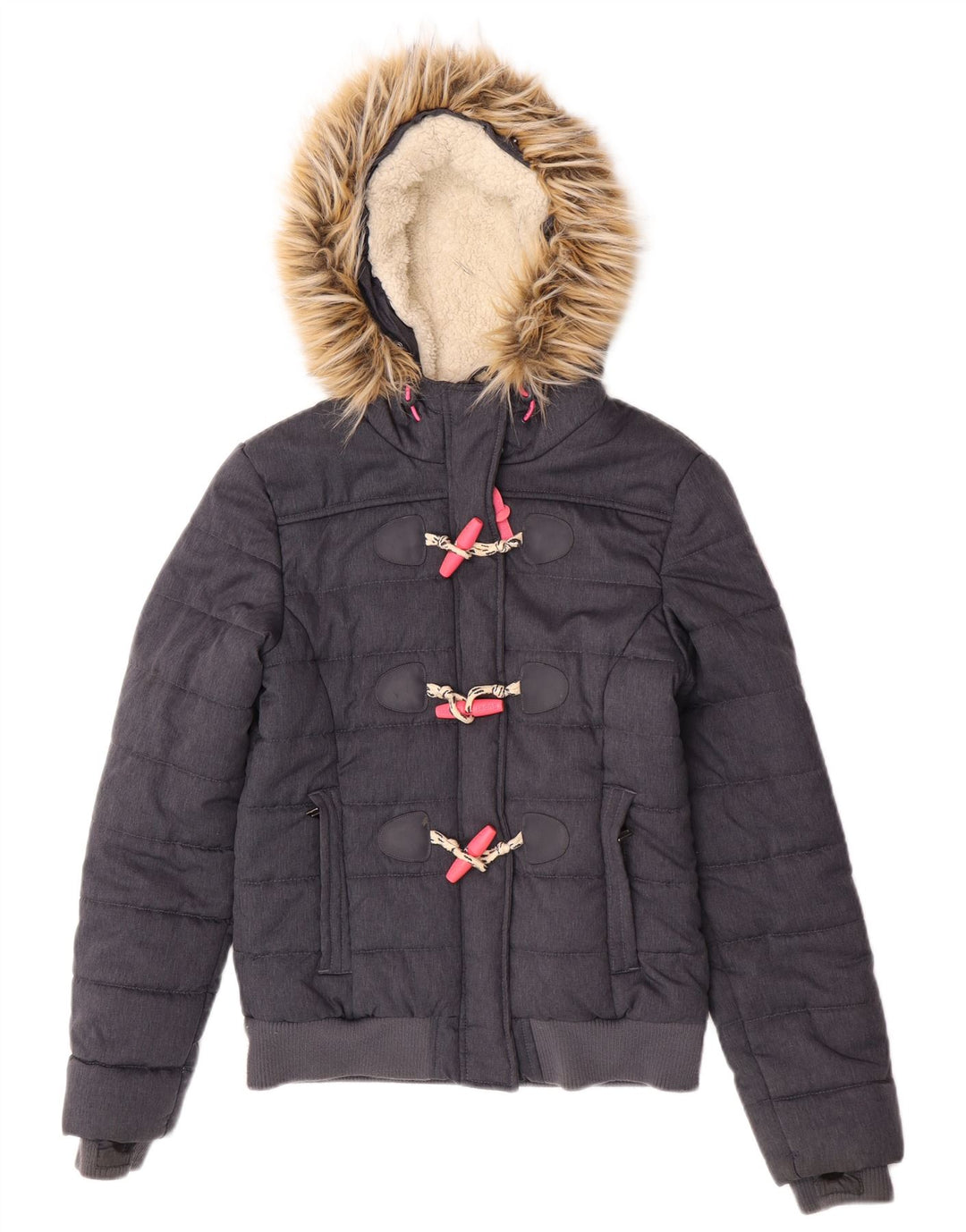 Giacca imbottita bomber con cappuccio da donna Superdry UK 8 Small Poliestere grigio
