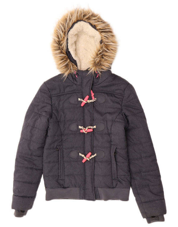 Giacca imbottita bomber con cappuccio da donna Superdry UK 8 Small Poliestere grigio