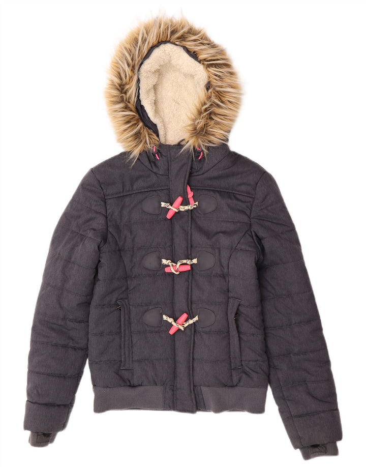 Giacca imbottita bomber con cappuccio da donna Superdry UK 8 Small Poliestere grigio