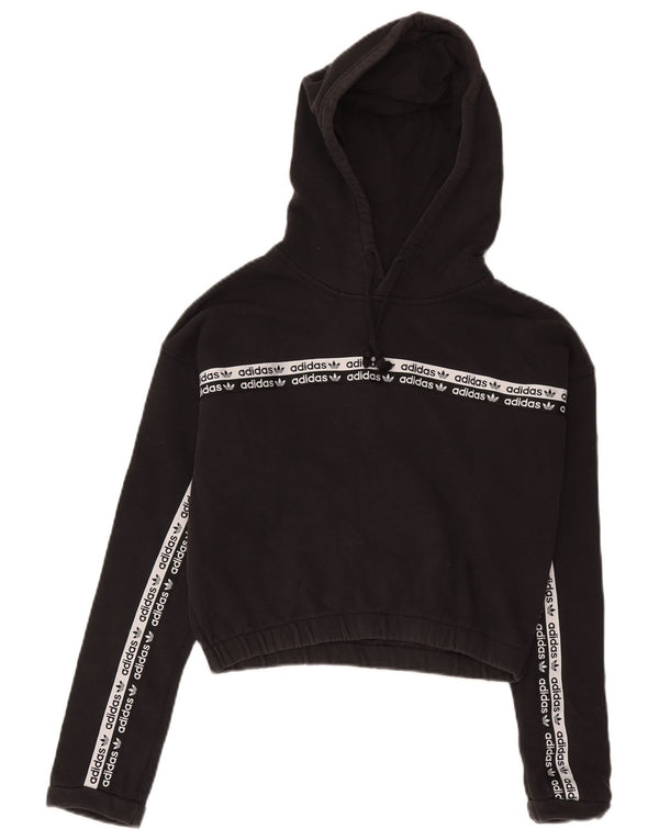 Felpa con cappuccio grafica corta da donna Adidas UK 14 grande cotone nero