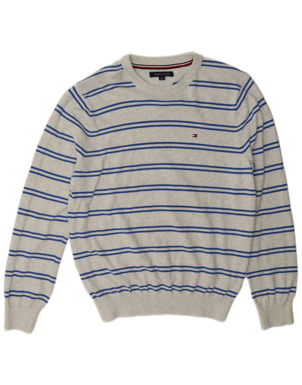 Maglione maglione girocollo da uomo Tommy Hilfiger in cotone a righe grigio medio