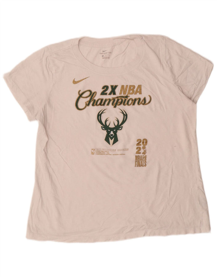 NIKE T-shirt grafica da donna Milwaukee Bucks Top UK 14 cotone bianco medio