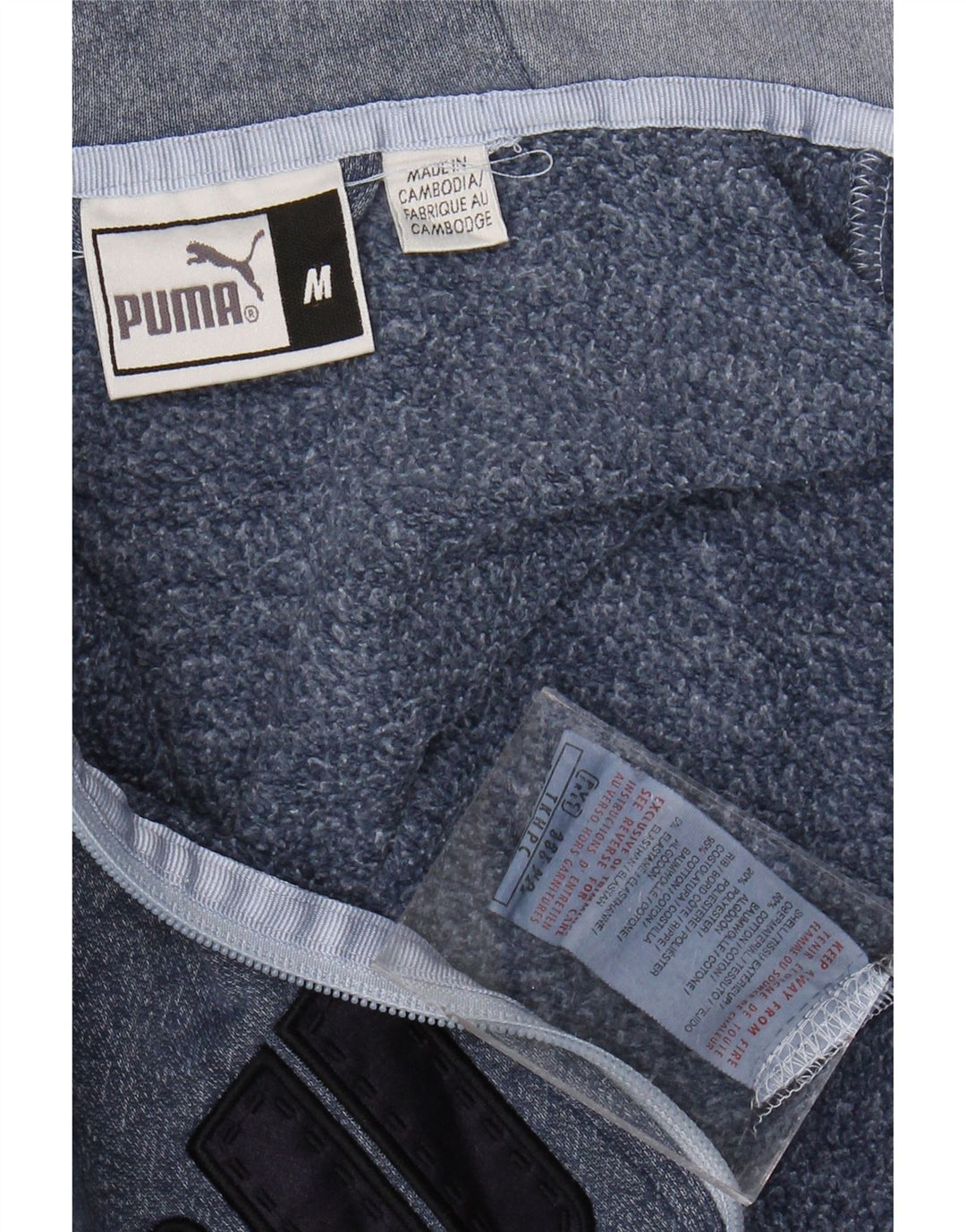 Felpa con cappuccio e zip grafica PUMA da uomo in cotone color block blu medio