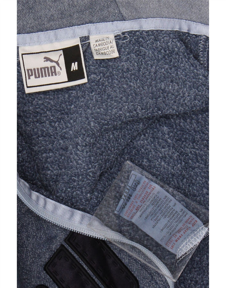 Felpa con cappuccio e zip grafica PUMA da uomo in cotone color block blu medio