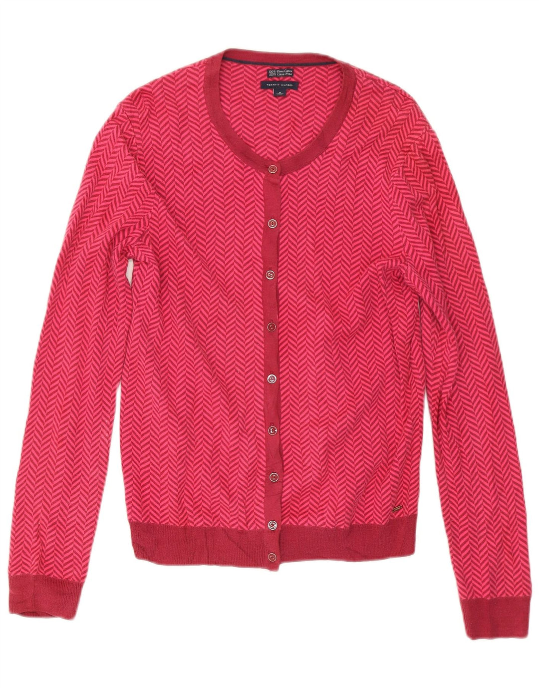Maglione cardigan da donna Tommy Hilfiger UK 14 Cotone a spina di pesce rosa medio