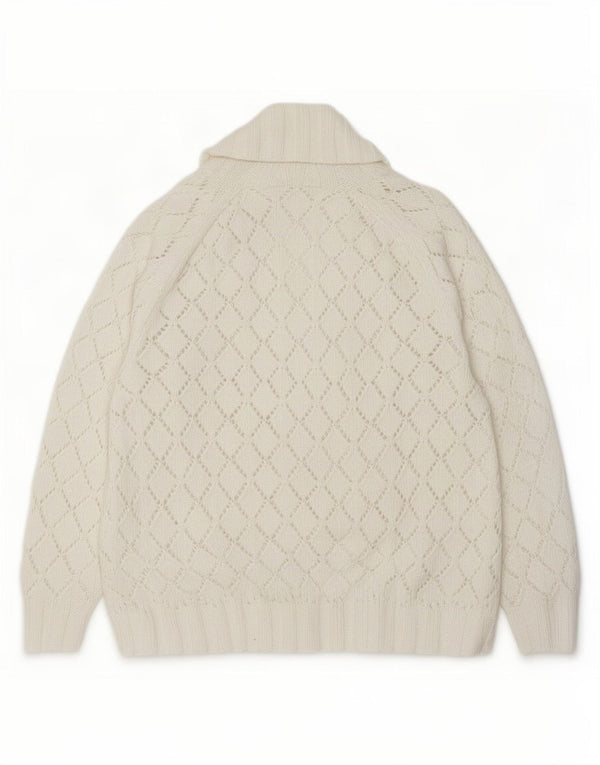 Maglione cardigan da donna vintage UK 16 grande bianco