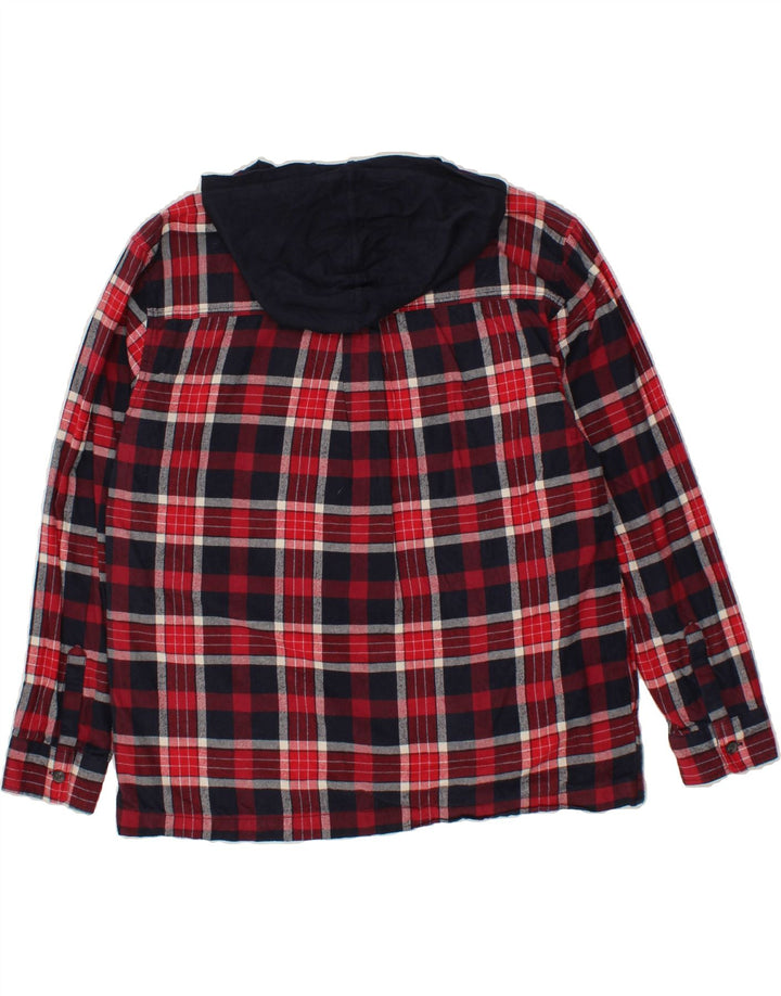 EDDIE BAUER Womens Hooded Flannel Shirt UK 14 Medium Red Check Cotton Vintage Eddie Bauer and Second-Hand Eddie Bauer from Messina Hembry 