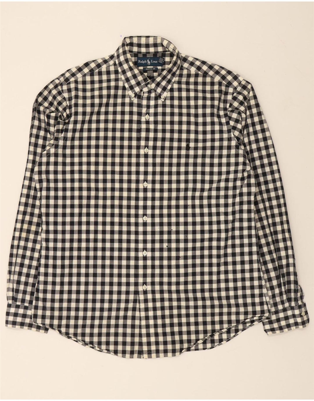 RALPH LAUREN Mens Custom Fit Shirt Large Black Check Cotton Vintage Ralph Lauren and Second-Hand Ralph Lauren from Messina Hembry 
