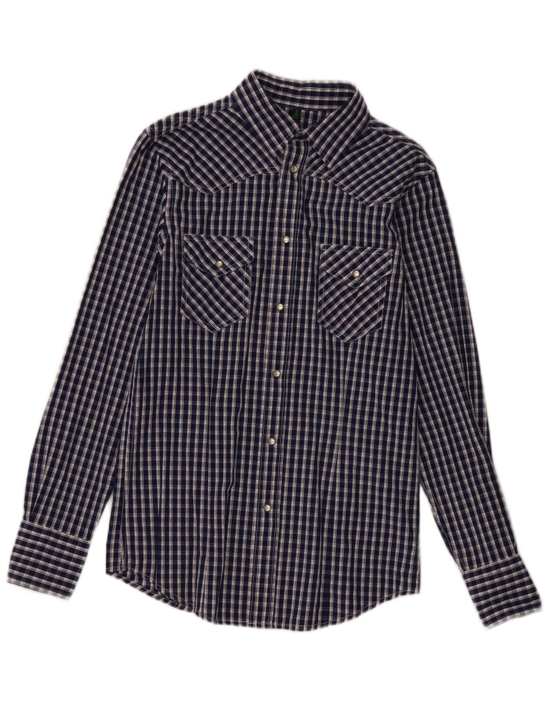Camicia da uomo Benetton a quadri piccoli blu navy